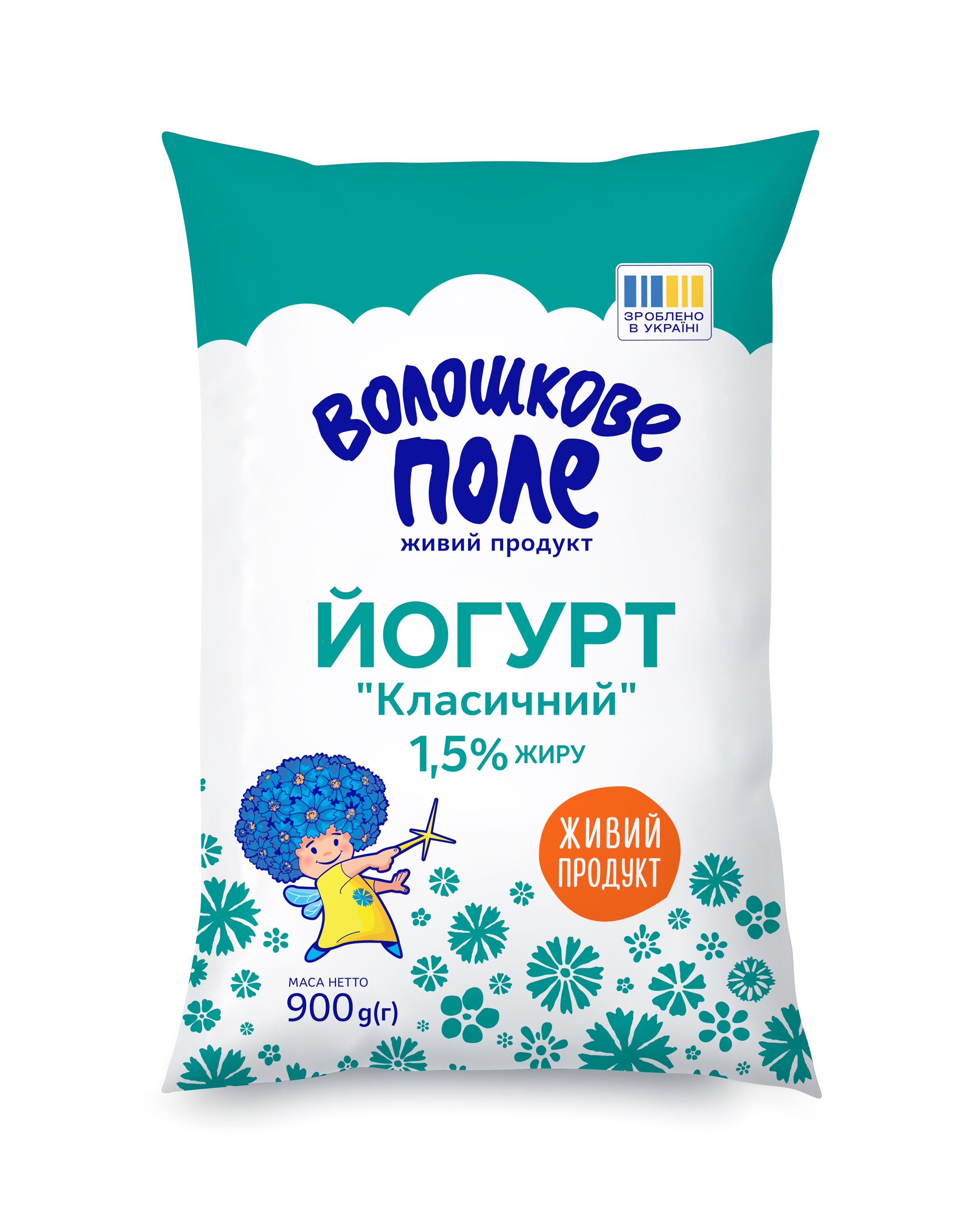 Йогурт ВОЛОШКОВЕ ПОЛЕ Класичний 1,5% жиру 900гр плівка